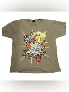1995 vintage Cartoon Brain & Pinky TNT Graphic Tee - Olive